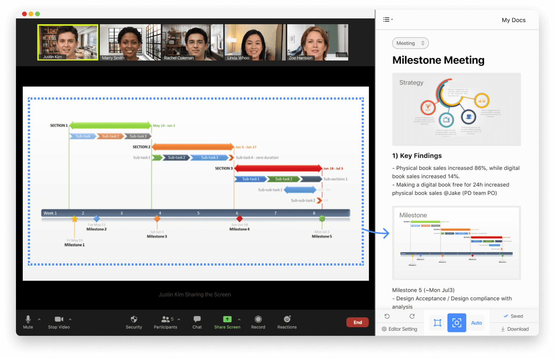 shows slid being used on a desktop computer to take video notes during a video meeting